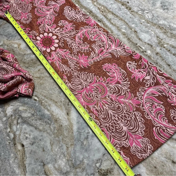 ANTHROPOLOGIE MAEVE Maria Paisley Boho Pink Metallic PANTS Flare Gold 10 - Picture 8 of 12